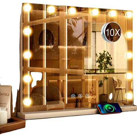 Espejo de maquillaje con iluminación LED, control táctil inteligente, color blanco. (1/2)