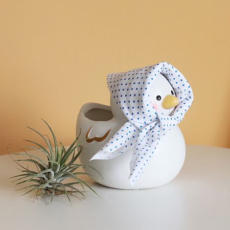 Mini maceta de cerámica con un lindo patito, blanca, 11 cm, 240 g (1/5)
