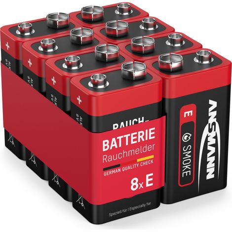 ANSMANN Piles alcalines 6LR61 9V pour détecteur de fumée (lot de 8)