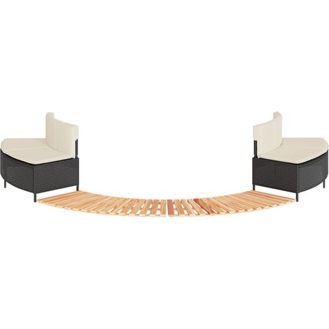 Whirlpool-Umrandung Schwarz Poly-Rattan und Massivholz Akazie