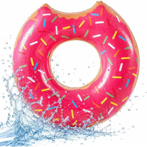 Aufblasbarer Donut-Schwimmring, rosa, 120 cm, mit Getränkehalter (1/2)
