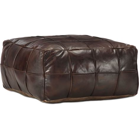 vidaXL Pouf 60 x 60 x 30 cm Marron foncé Cuir véritable de chèvre (1/4)