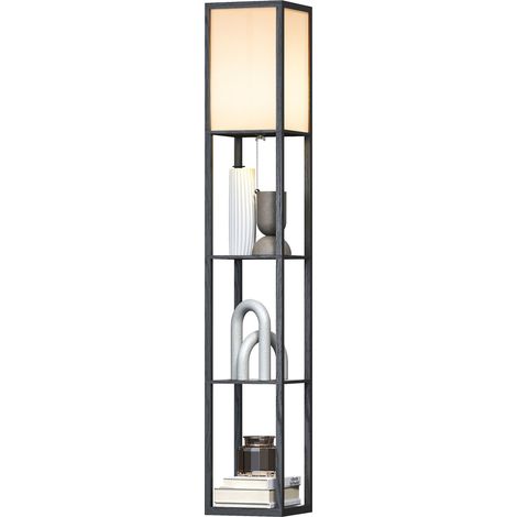 Lampe sur pied avec étagères bois 26x26x160 cm