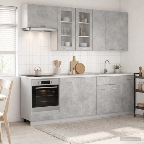 Teenpull – Kücheneinheit LYON 8 Stk. Betongrau Holzwerkstoff (1/5)