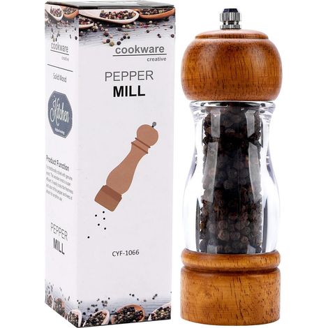 Vintage Holz-Pfeffermühle – 6,3 Zoll Acryl Salz- und Pfefferstreuer, einstellbare Mahlstärke, nachfüllbar, manuelle Keramikmühle für Küche, Zuhause, Geschenk