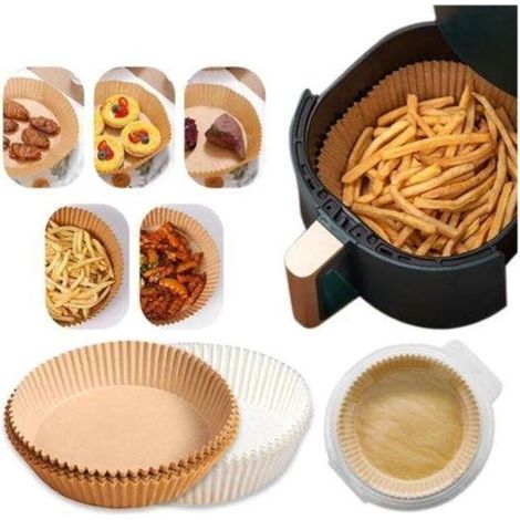 Lot de 100 tapis de cuisson jetables en papier pour friteuses à air chaud - Marron (1/5)