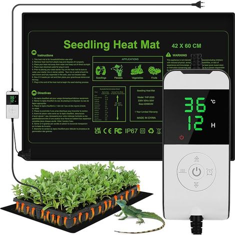 Tapis Chauffant pour Plantes 60 X 42cm, 55W Tapis Chauffant pour Semis avec Thermostat 5°C à 45°C et Fonction de Minutage 0-12H, Propagateur Chauffant pour Reptile (1/5)