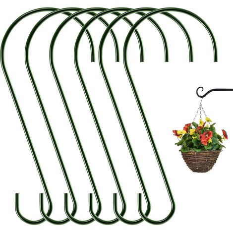 Paquete de 6 ganchos de metal extralargos en forma de S de 30 cm para plantas colgantes, gancho de rama de árbol grande, gancho para comida de pájaros silvestres, verde oscuro, ganchos para colgar (1/5)