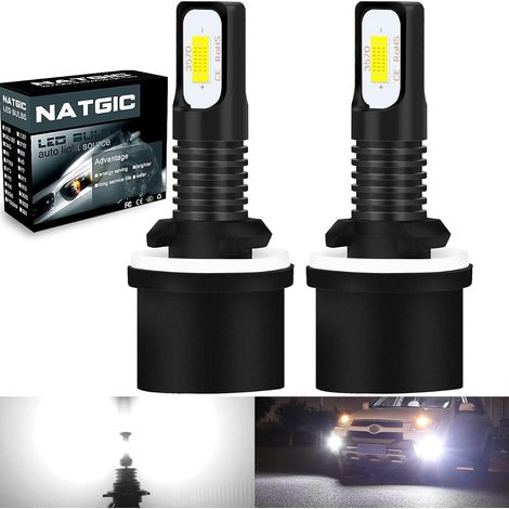 880 899 H27 Ampoules Antibrouillard LED 75W Puces Intégrées 3570 CSP 6500K Blanc Xénon et 2400LM pour Ampoules Antibrouillard Feu de Jour DRL Lampe de Conduite (pack de 2) (1/5)