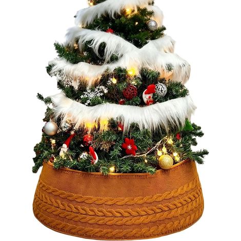 CCYKXA Runde, weiche Strick-Weihnachtsbaumdecke zum Schutz vor Dekorationen, Abdeckung für den Weihnachtsbaumfuß, geeignet für festliche Auslagen und Einkaufszentren (1/5)