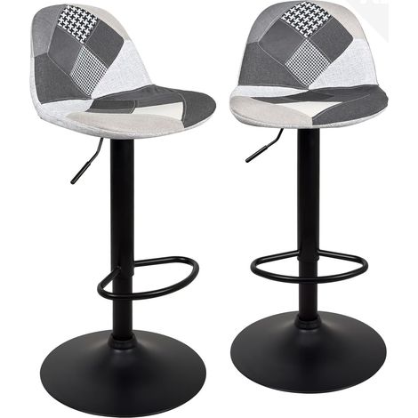 Ensemble de 2 tabourets de bar noirs avec coussin rembourré en similicuir et repose-pieds, hauteur réglable et pivotant à 360° (Integral Black) (1/5)