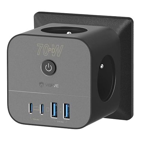 VEFVE Chargeur USB C Prise Multiprise Cube avec Interrupteur Ordinateurs Portables Tablettes et Smartphones (1/5)