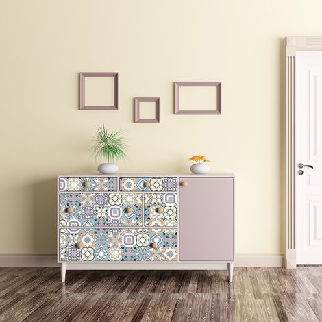Stickers décoration Meuble - Sticker adhésif Cuisine Salon - 60 STICKERS CARREAUX DE CIMENT MEUBLE SANGALO - 60stickers10x10cm (1/5)