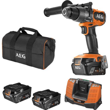 Trapano a percussione AEG 18V Brushless - 2 batterie 5.0Ah - 1 caricabatterie - Impugnatura supplementare - BSB18C3BL-50 (1/3)