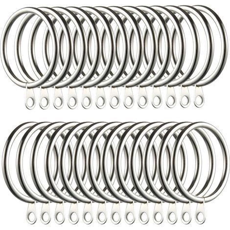 60pcs Anneaux de Rideau, Anneaux de Rideau en métal Crochets Suspendus pour Tringles à Rideaux Anneaux de Suspension de Rideau de 38mm (Argent) (1/5)