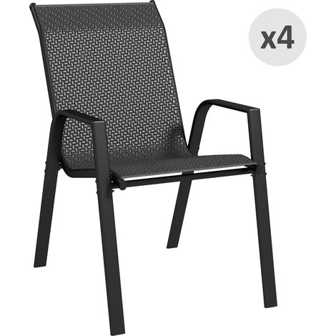 Outsunny Set 4 Sedie da Esterno in Rattan PE Impilabili con Braccioli Grigio