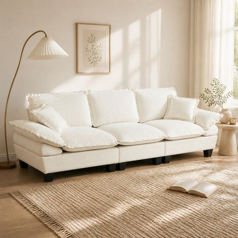 Canapé 3 places 263x82x90 cm beige en chenille avec accoudoirs courbés (1/5)