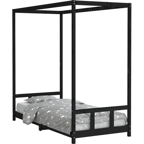 vidaXL Estructura de cama para niños madera de pino negro 90x200 cm (1/2)