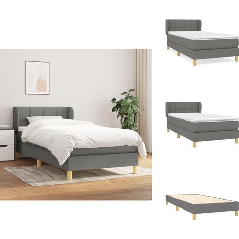 Sommier à lattes de lit avec matelas Gris foncé 80x200 cm Tissu - Lit Plateforme - Lit Tapissier - Lit Double - Matelas Ressorts Ensachés - Literie (1/5)
