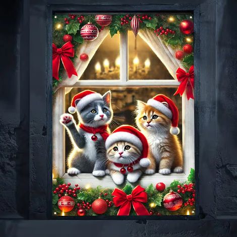 Décoration de fenêtre Père Noël, drapeau de fenêtre, banderole, décoration de fête, rideau de porte, largeur de porte de Noël - 80 x 120 cm (perforé + ruban) - 1