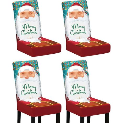 Universelle Weihnachtsstuhlhussen – Set mit 4 dehnbaren Esszimmerstuhlhussen, abnehmbare Weihnachtsstuhlhussen (1/5)