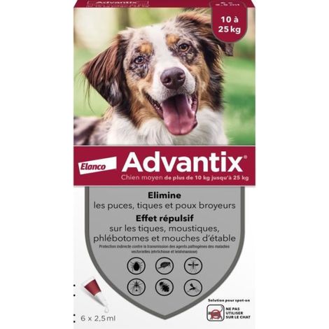 Advantix Chien Solution Antiparasitaire Race Moyenne 10 a 25kg 6 pipettes (1/4)