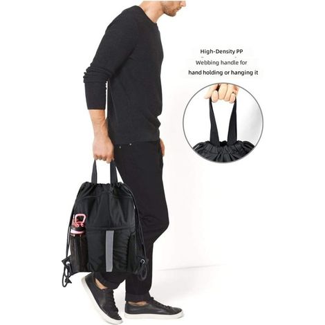 sac sport XL pour femme avec cordon de serrage et compartiment chaussures Noir, idéal la salle sport (1/5)