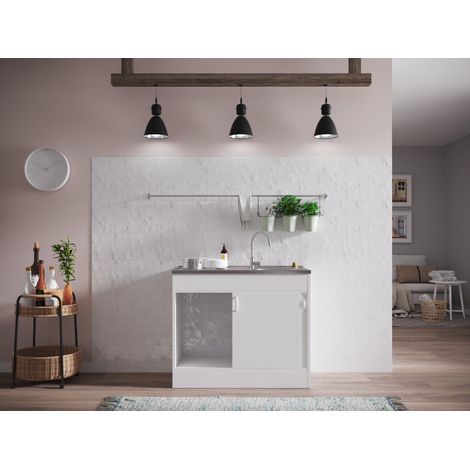 Komplettspüle Spüle Unterschrank mit Schiebetüren 100 x 50 cm Weiß Respekta