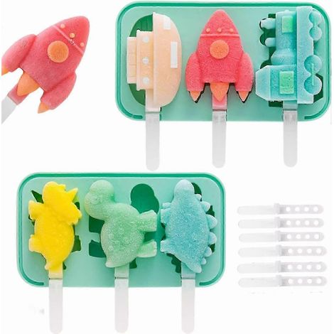Moules à glace, lot de 2 moules en silicone pour glaces à l'eau, pour enfants, à réaliser soi-même. Sans BPA, réutilisables, avec couvercle. (1/5)