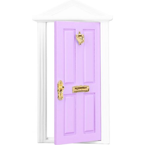 Porte miniature en bois, couleur vive, détails soignés, bords lisses, porte féerique miniature pour maison de poupée à l'échelle 1:12, cadeau, violet clair (1/5)