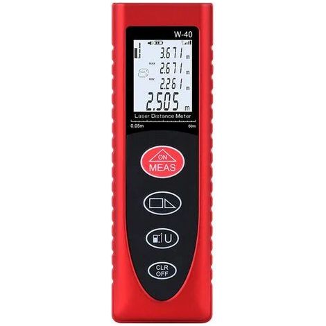 1 Télémètre laser, portée 60 m, écran LCD 4 lignes, mode mesure continue, stockage 20 données, pour bâtiment (1/5)