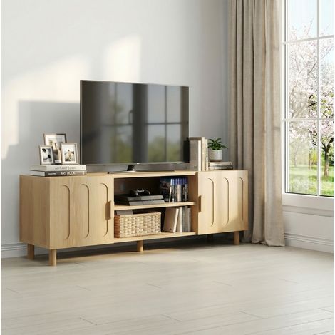 Mueble TV 140x40x48 cm color roble MDF, con almacenaje y gestión de cables (1/5)