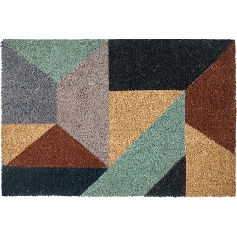 Felpudo de fibra de coco antideslizante 40 x 60 cm con dorso de PVC motivo geométrico multicolor Kipmik