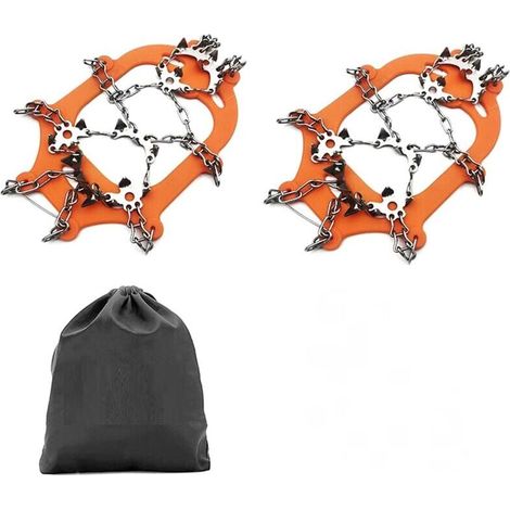 Crampons, Crampons à Glace Traction Grips à Neige pour Bottes Chaussures Femme Homme, AméLioré AntidéRapant 24 Pointes en Acier Inoxydable, Orange M (1/5)