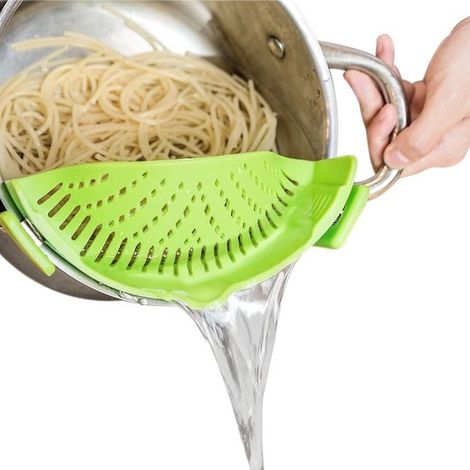Colador de silicona Snap Sieve con clip, apto para todo tipo de ollas y cuencos, ideal para espaguetis, pasta, fideos y fruta - color verde (1/5)