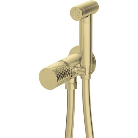 Mitigeur de bidet mural en laiton avec douchette, finition or brossé - Hexo