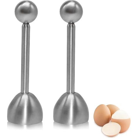 Dos abrehuevos de acero inoxidable para cortar huevos, huevos pasados por agua, huevos duros o huevos crudos. Color plata. (1/4)
