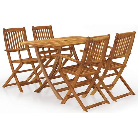 Ensemble repas extérieur pliable 5 pièces en bois d’acacia marron - PANGIVO (1/5)