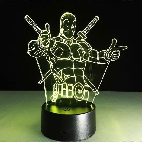 Lampe 3D Deadpool avec télécommande - Cadeau idéal pour les garçons - Veilleuse de table en acrylique - Décoration murale colorée (7 couleurs changeantes) - Accès à la maison (1/4)