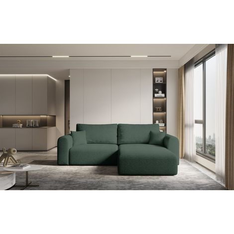 Ecksofa Sofa FLAVIO mit Schlaffunktion Stoff Abriamo Flaschengrün Ottomane Rechts (1/3)