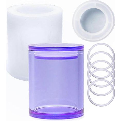 Silikonharzform für zylindrische Aufbewahrungsbox mit Deckel und 5 Ringen, ideal für Epoxidharz-Formen und Bastelarbeiten. (1/5)