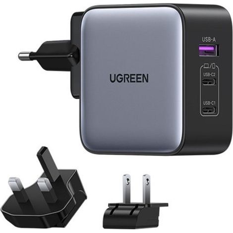 Ugreen Schnellladegerät GaN USB / 2xUSB C 65W Adapter EU / UK / US Stecker schwarz (CD296) (1/5)
