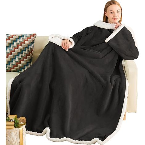 Couverture portable avec manches et poches, châle-couverture doux et chaud pour regarder la télévision. (1/5)