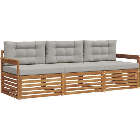 Outdoor Sofa Set with Cushion 3 pcs Natural and Light Grey vidaXL
