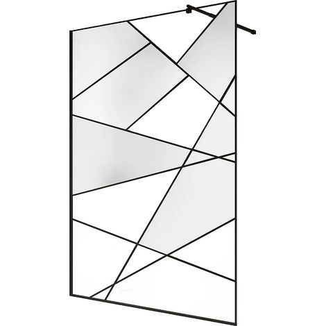 Vente-Unique – Paroi de douche à l'italienne sérigraphiée 140 x 200 cm – Verre trempé 6 mm – Noir mat – Barre de fixation incluse (1/4)