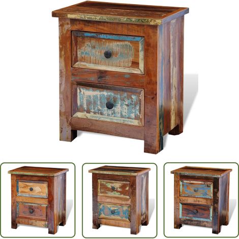 The Living Store Table de chevet avec 2 tiroirs Bois massif recyclé - Table De Chevet - Meubles Anciens - Table Nuit - Commode - Bois Récupéré (1/5)