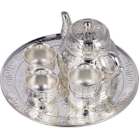 Service à thé vintage, d'une facture exquise, élégant, aux lignes rétro épurées, résistant à la déformation et à la rouille, un cadeau parfait. (1/5)