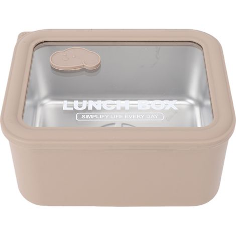 Récipient à déjeuner visible au micro-ondes, boîte portable en acier inoxydable 304 pour l'école pique-nique voyage marron petit 600ml. (1/5)