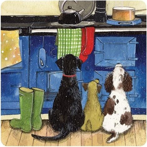 Dessous de verre C125 Chiens dans la cuisine