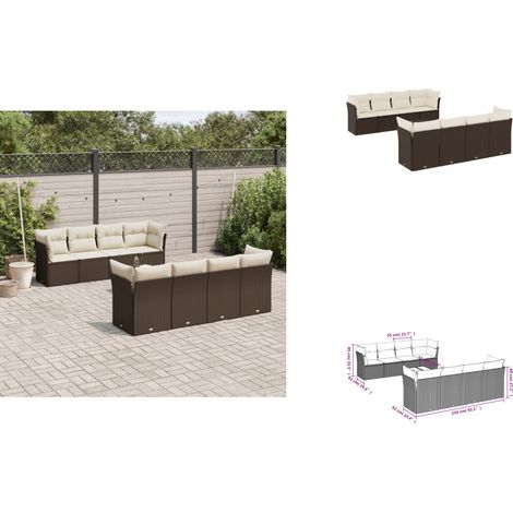 9-tlg. Garten-Sofagarnitur mit Kissen Braun Poly Rattan - Garten Sofagarnitur - Garten Sofagarnituren - Outdoor Sofagarnitur - Sofagarnitur Terrasse (1/3)